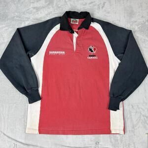 Vintage Barbarian Rugby Canada Long Sleeve Rugby Shirt Red Black L Heavyweight